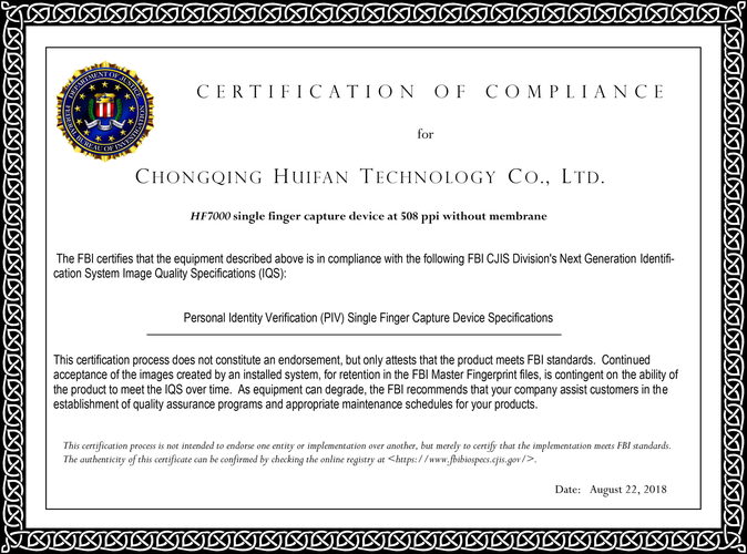 FBI certification, HF7000