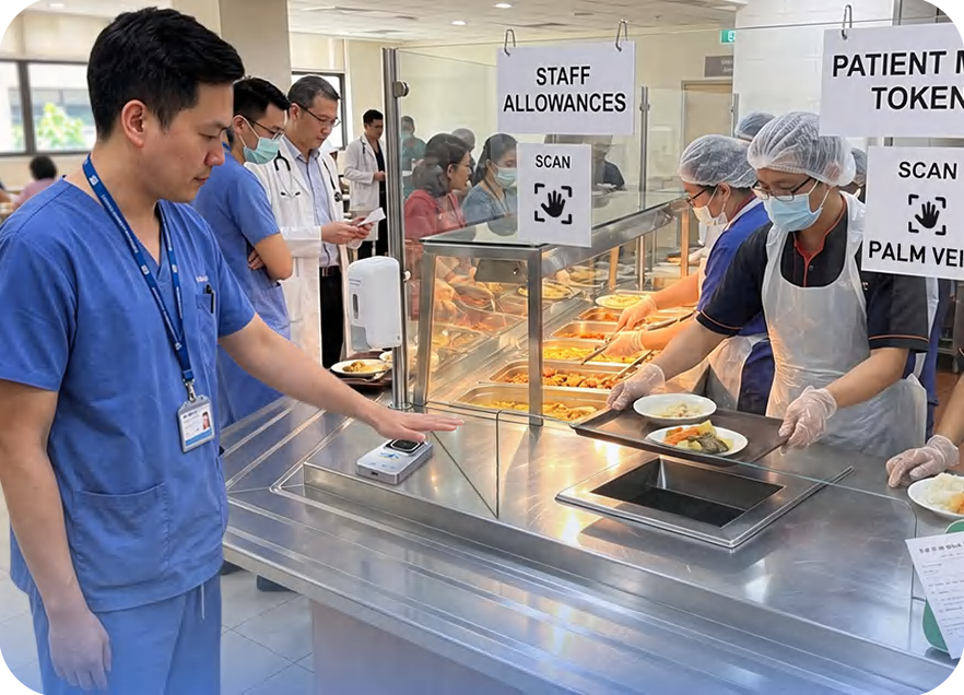 A market stall taking stored-value payment with the HF-PVBW3000 sitting on the counter